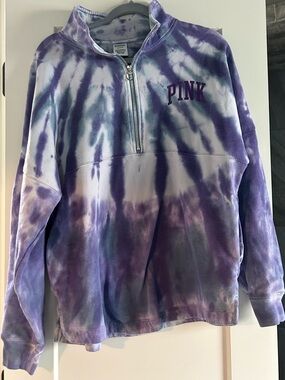 PINK Victoria's Secret Lavender & White Tie-Dye Quarter Zip